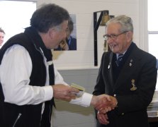 Group Leader Chris Leech presents Keith Stewart with his Honouary Calliope Scarf and Woggle.